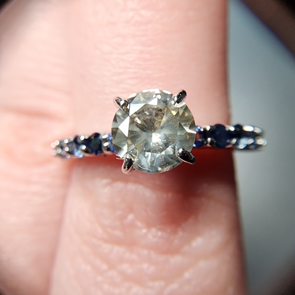 14k White Gold Natural Diamond & Variegated Sapphire Engagement Ring - Size 6 - Picture 6 of 11